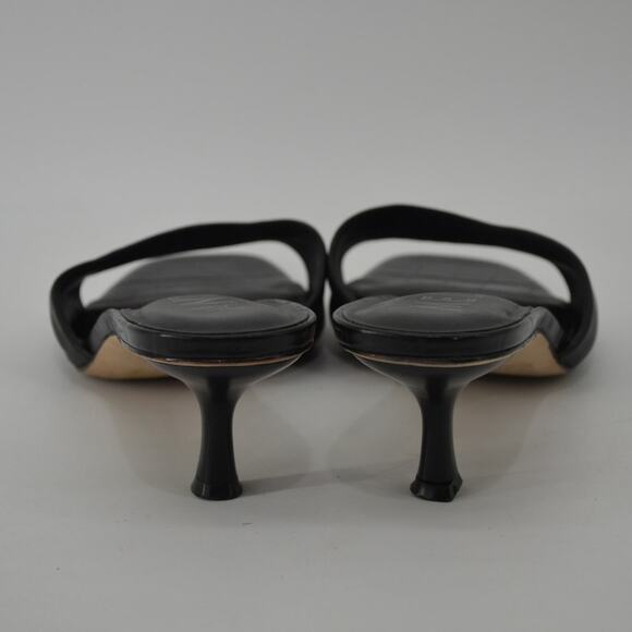 Antonio Melanie Wms Sz 9 Slip On Sandals Black Leather Kitten Heel - Picture 14 of 14